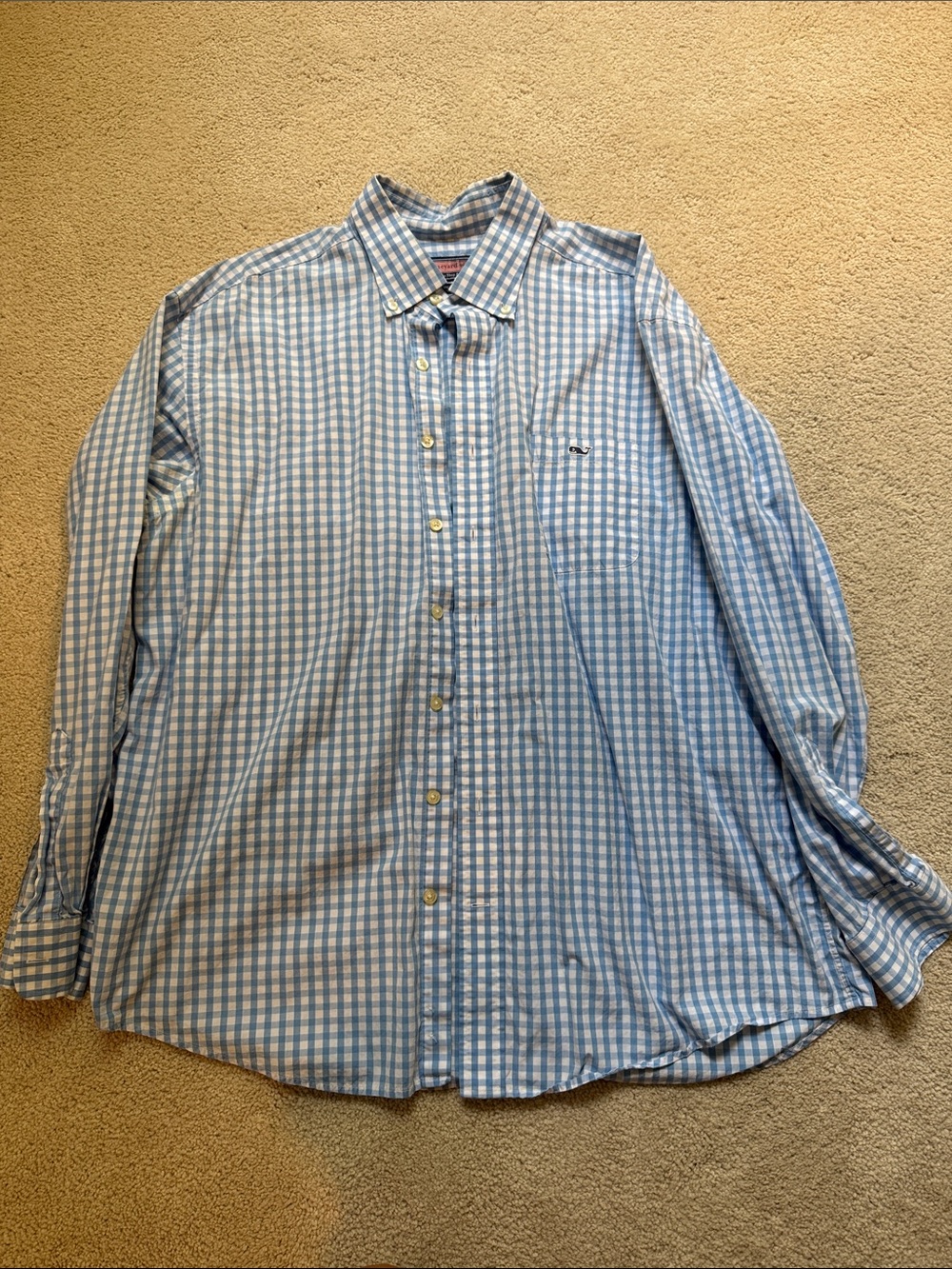 Vineyard Vines Light Blue and White Gingham Button-Down Shirt - XL